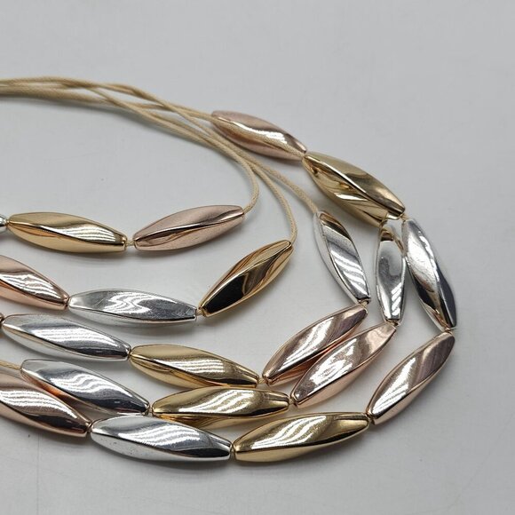 St. Thomas Silver Gold Tone Metal Abstract Beads Layered Necklace - Picture 3 of 5